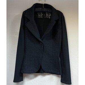 No-Na Made in Italy Women Single-Button Blazer Jacket Black Textured Lace Detail